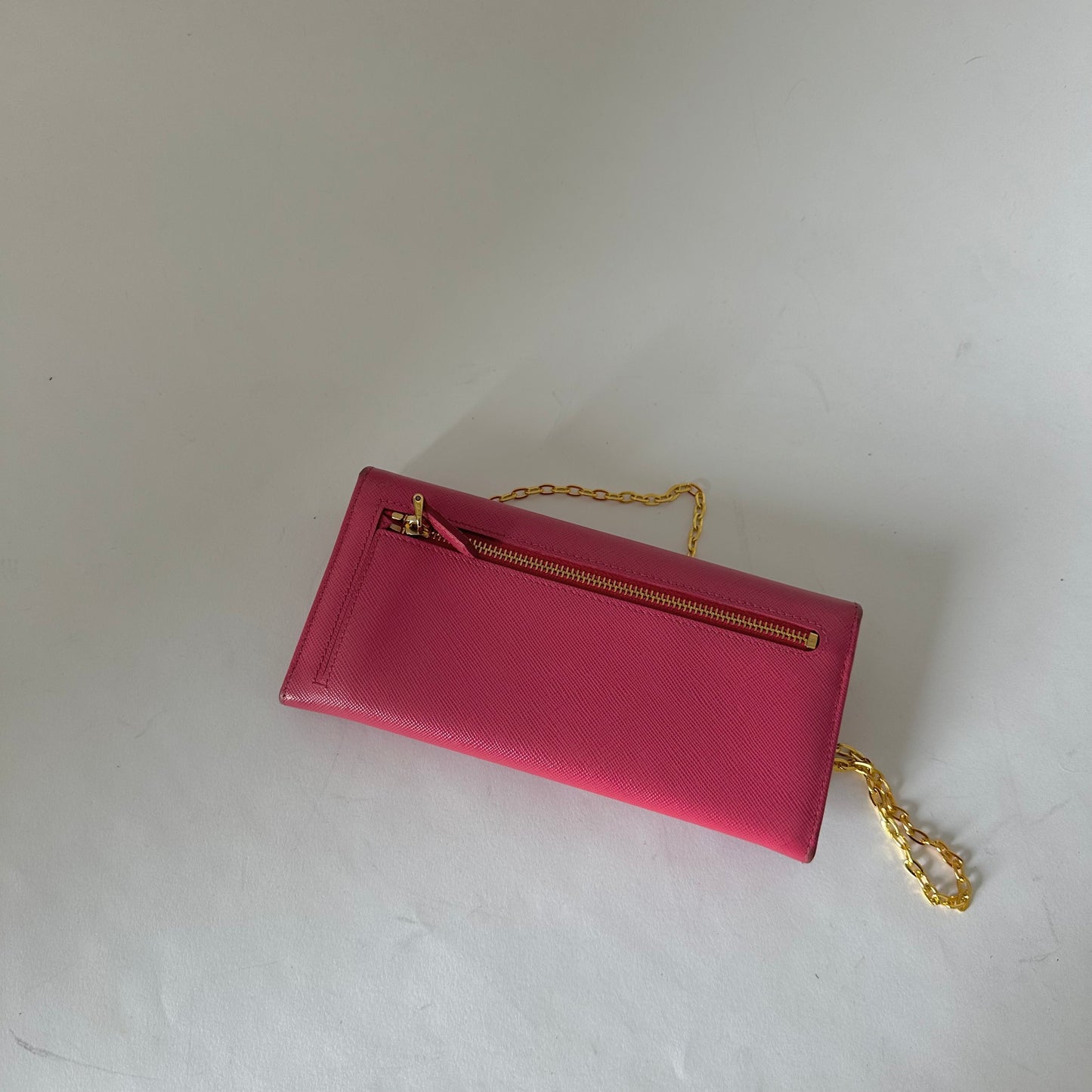 Prada Pink Saffiano Leather Wallet On Chain w/ Papers