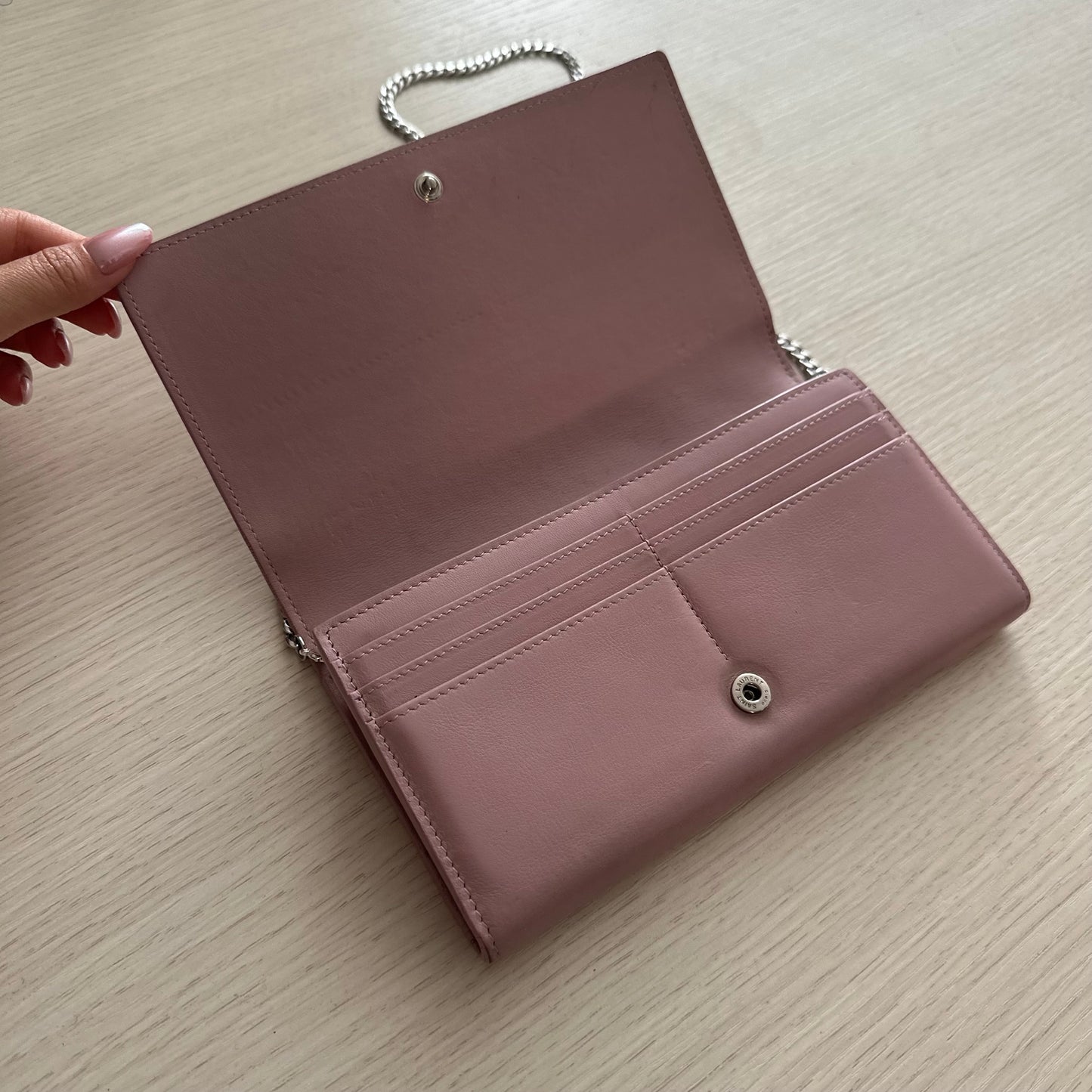 YSL Pink Leather Kate Wallet On Chain