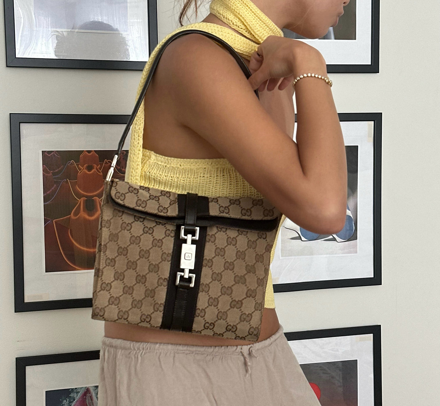 Gucci Jackie O Brown Monogram Flap Bag