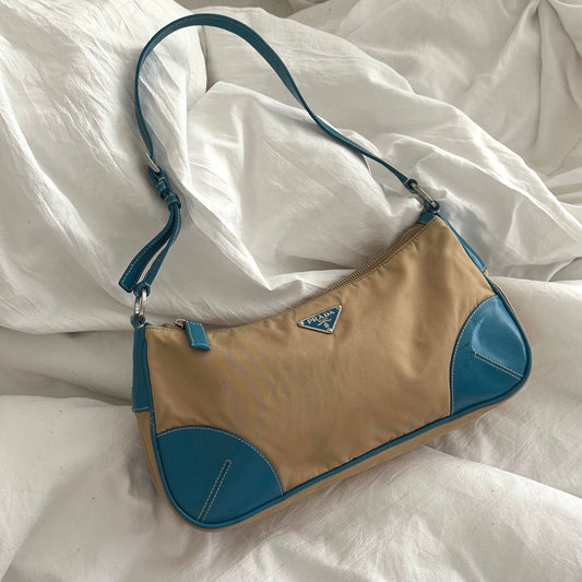 Prada Blue & Beige Shoulder Bag