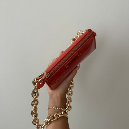 Louis Vuitton Orange Vernis Gold Chain Pochette Shoulder Bag