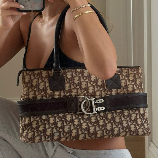 Christian Dior Brown Trotter Monogram Flight Tote