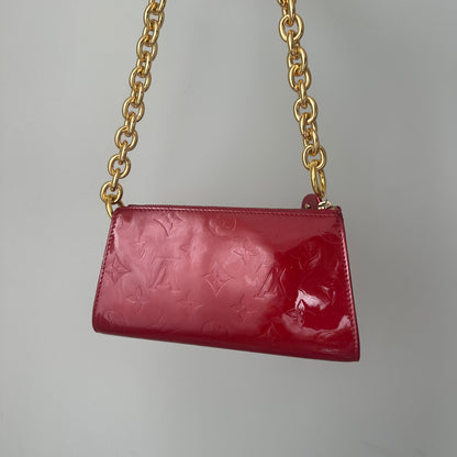 Louis Vuitton Red Vernis Gold Chain Pochette Shoulder Bag