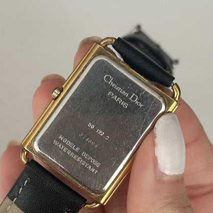 Christian Dior Gold Tank Black Leather Band Watch