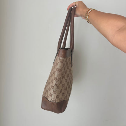 Gucci Brown Monogram Canvas Leather Tote Bag