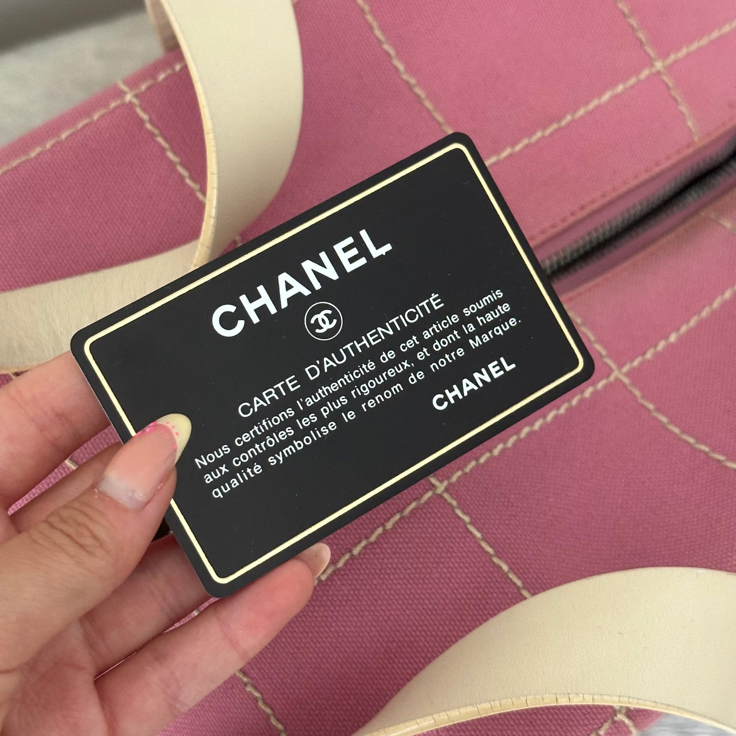 RARE Chanel Pink Canvas Leather Square Stitch Boston Bag w/ Papers