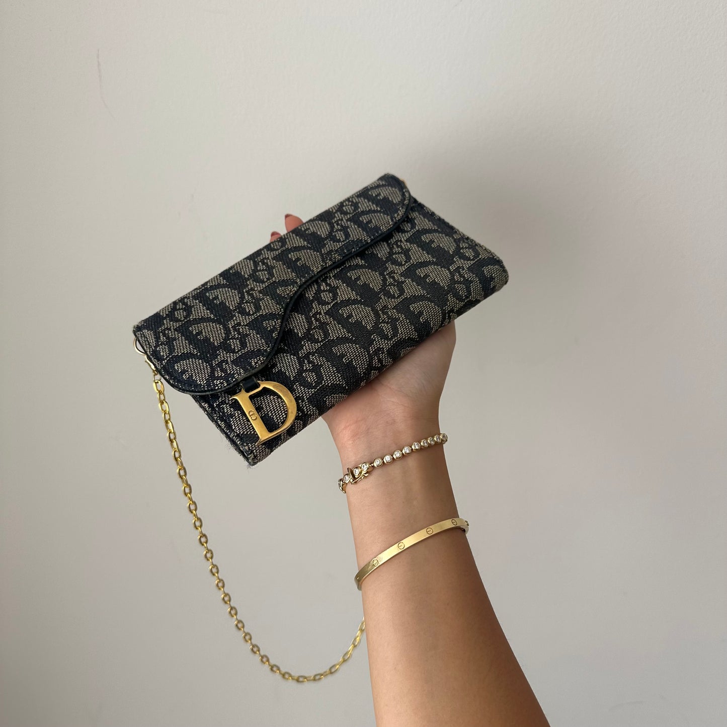 Christian Dior Blue Monogram Saddle Wallet On Chain