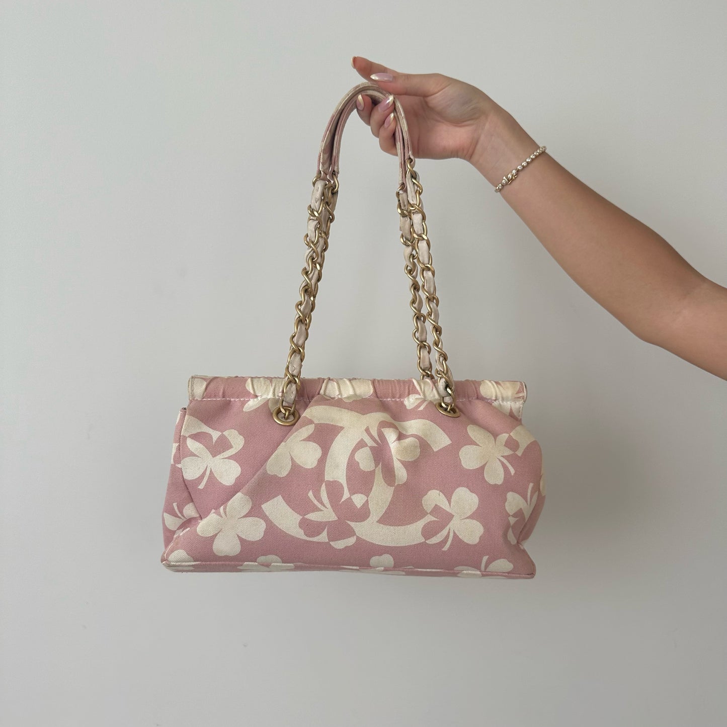 Chanel Pink Clover Print Shoulder Bag w/ Interior Pouch