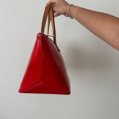 (Copy) Louis Vuitton Red Vernis Bellevue Shoulder Bag