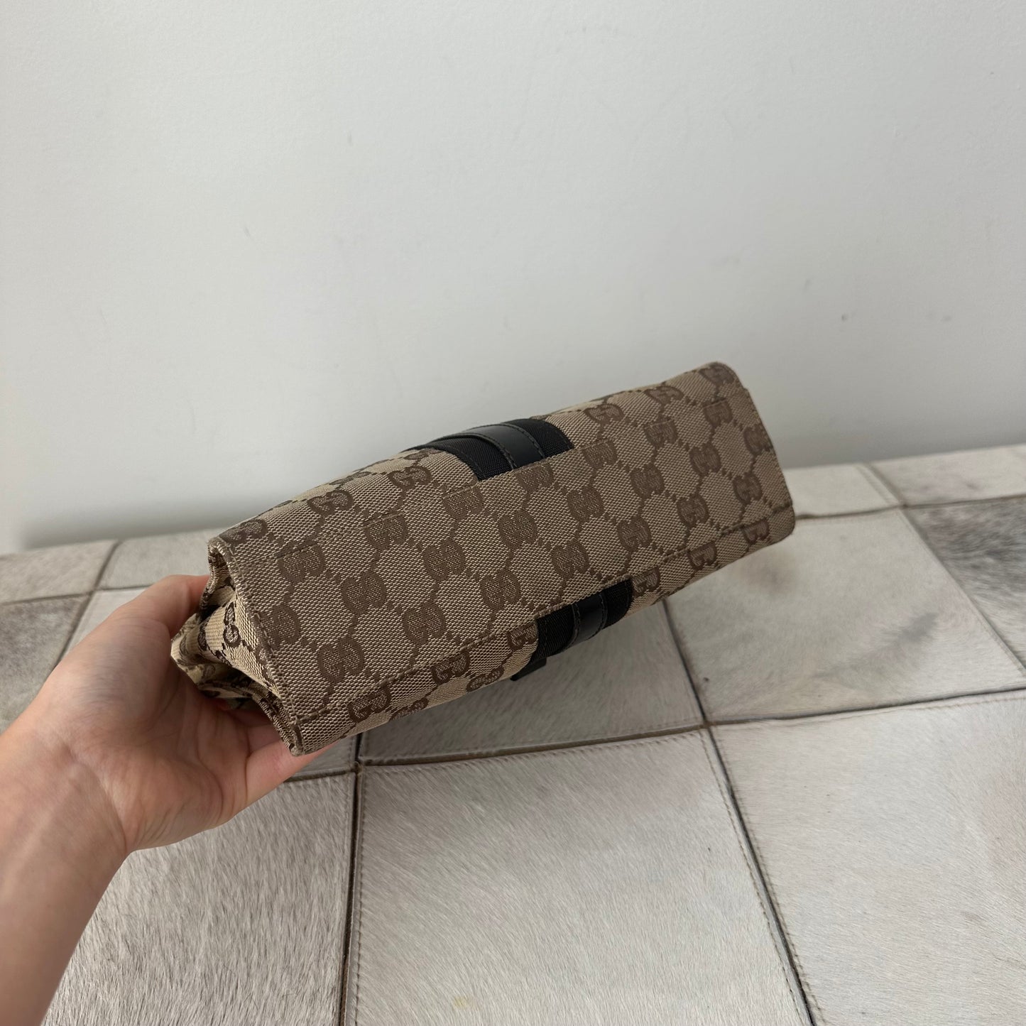 Gucci Jackie O Brown Monogram Flap Bag