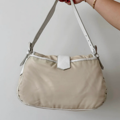 Prada Cream White Leather Buckle Shoulder Bag