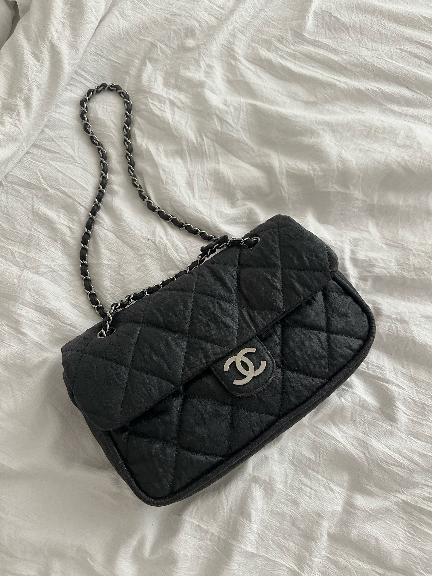 Chanel Black Textured Coated Nylon Flap Bag