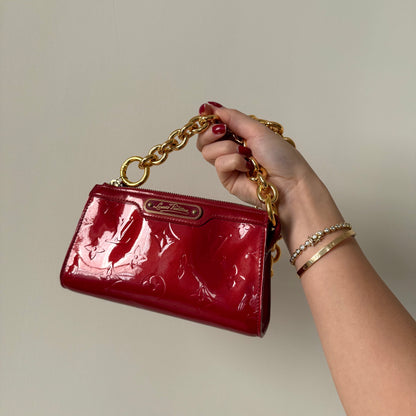 Louis Vuitton Red Vernis Gold Chain Pochette Shoulder Bag