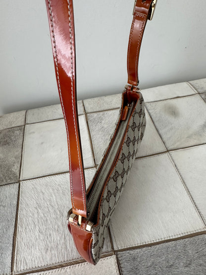 Gucci Brown Monogram Orange Patent Leather Shoulder Bag