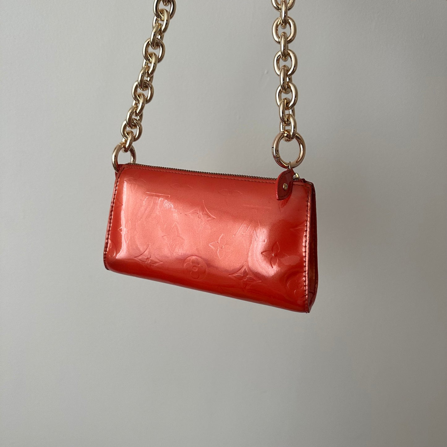 Louis Vuitton Orange Vernis Gold Chain Pochette Shoulder Bag