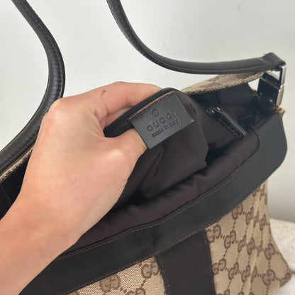 Gucci Jackie O Brown Monogram Flap Bag