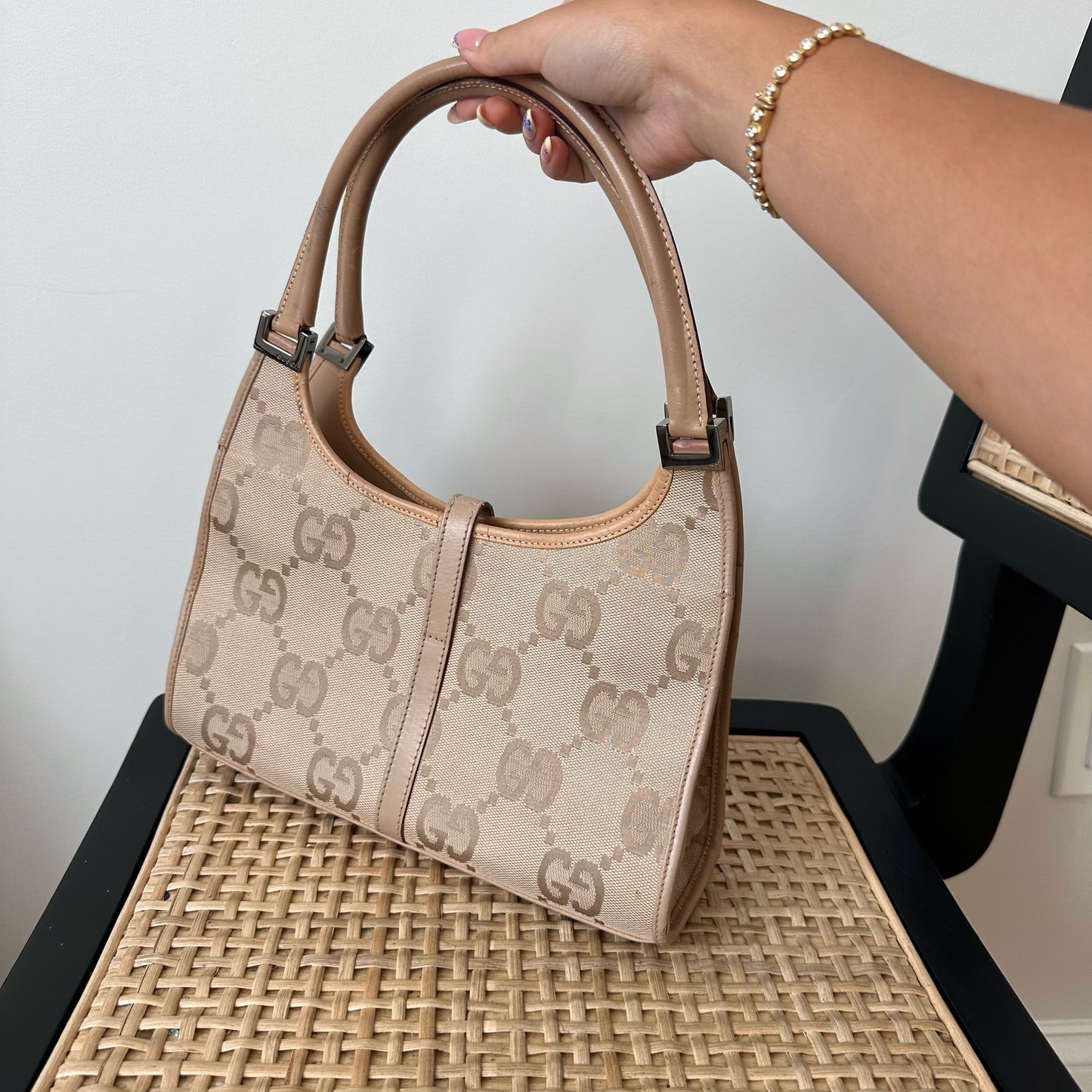 Gucci Vintage Jackie Bardot Hobo Beige Monogram