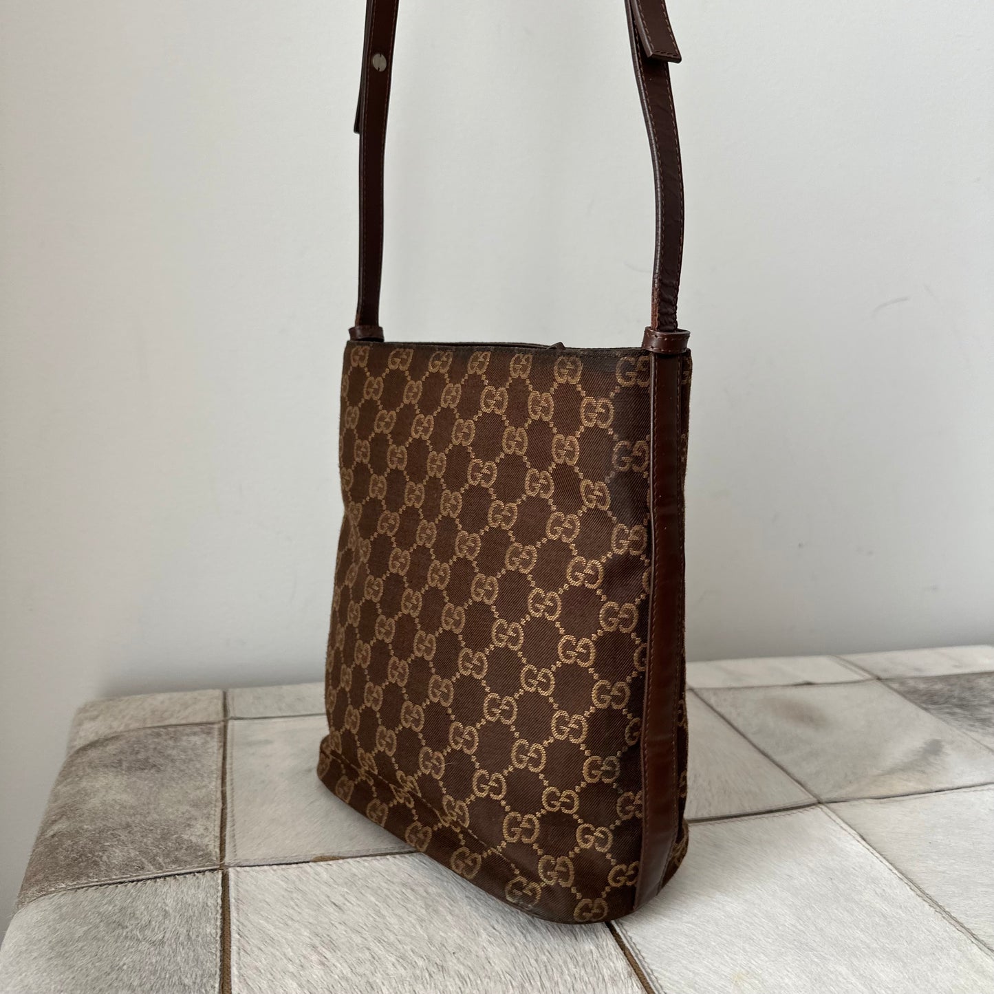 Gucci Brown Monogram Bucket Shoulder Bag