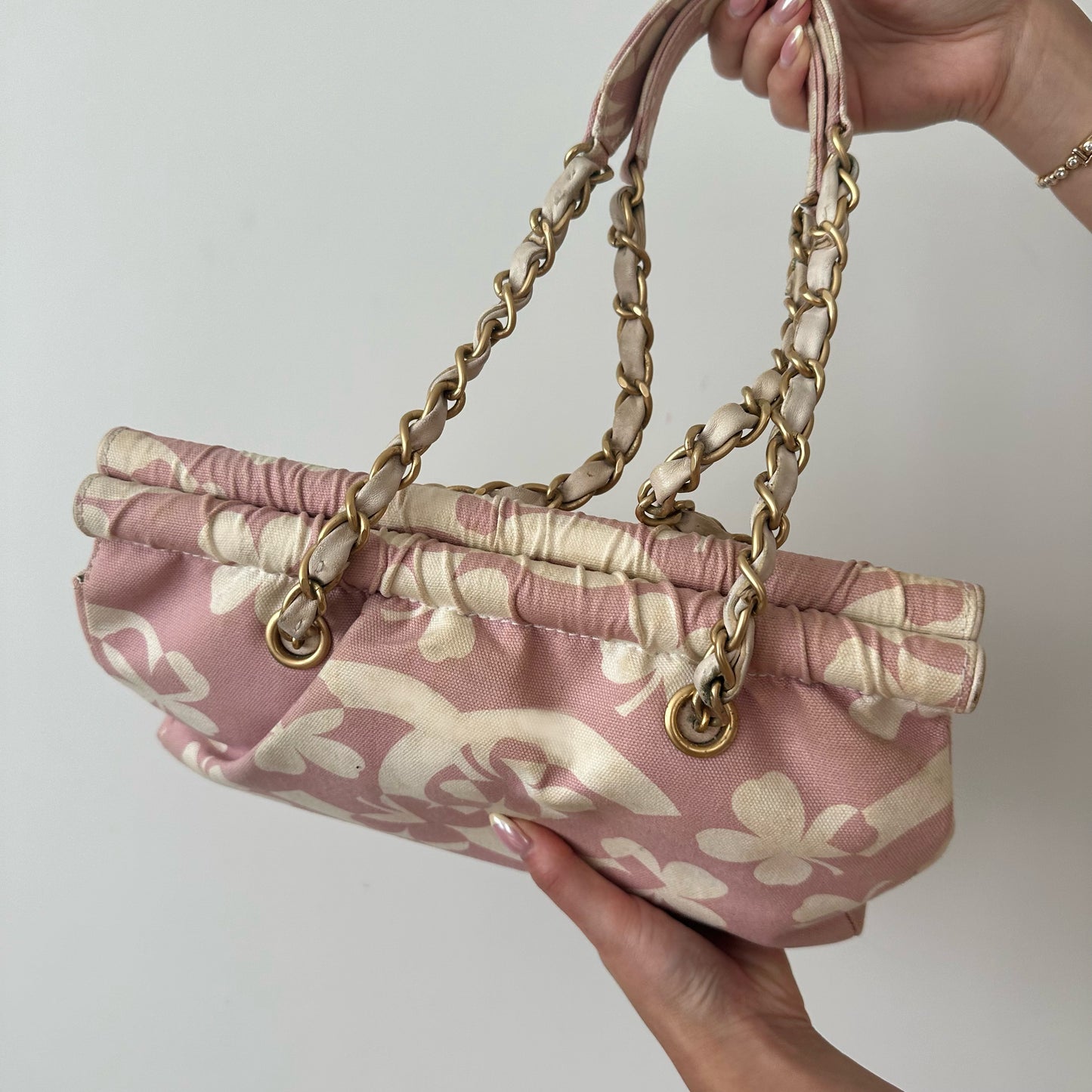 Chanel Pink Clover Print Shoulder Bag w/ Interior Pouch