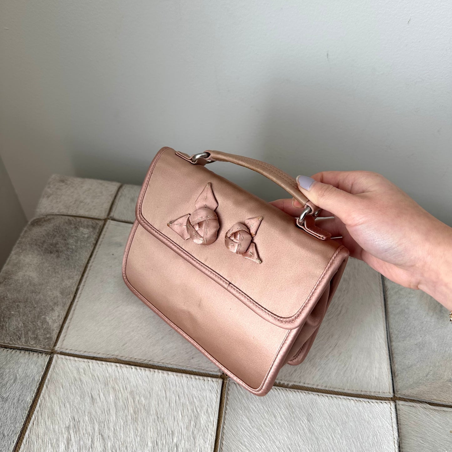 Prada Light Pink Silk Flower Bag With Mirror