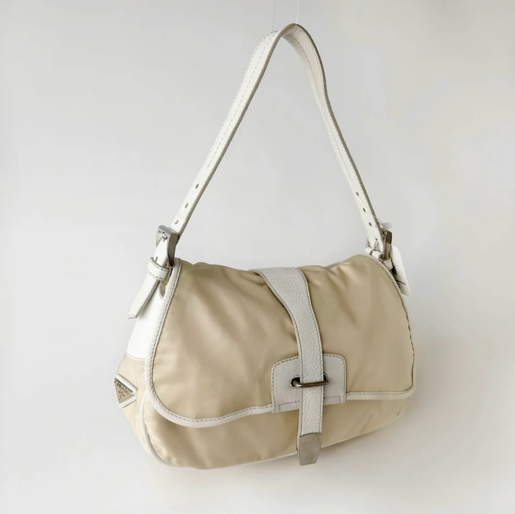 Prada Cream White Leather Buckle Shoulder Bag