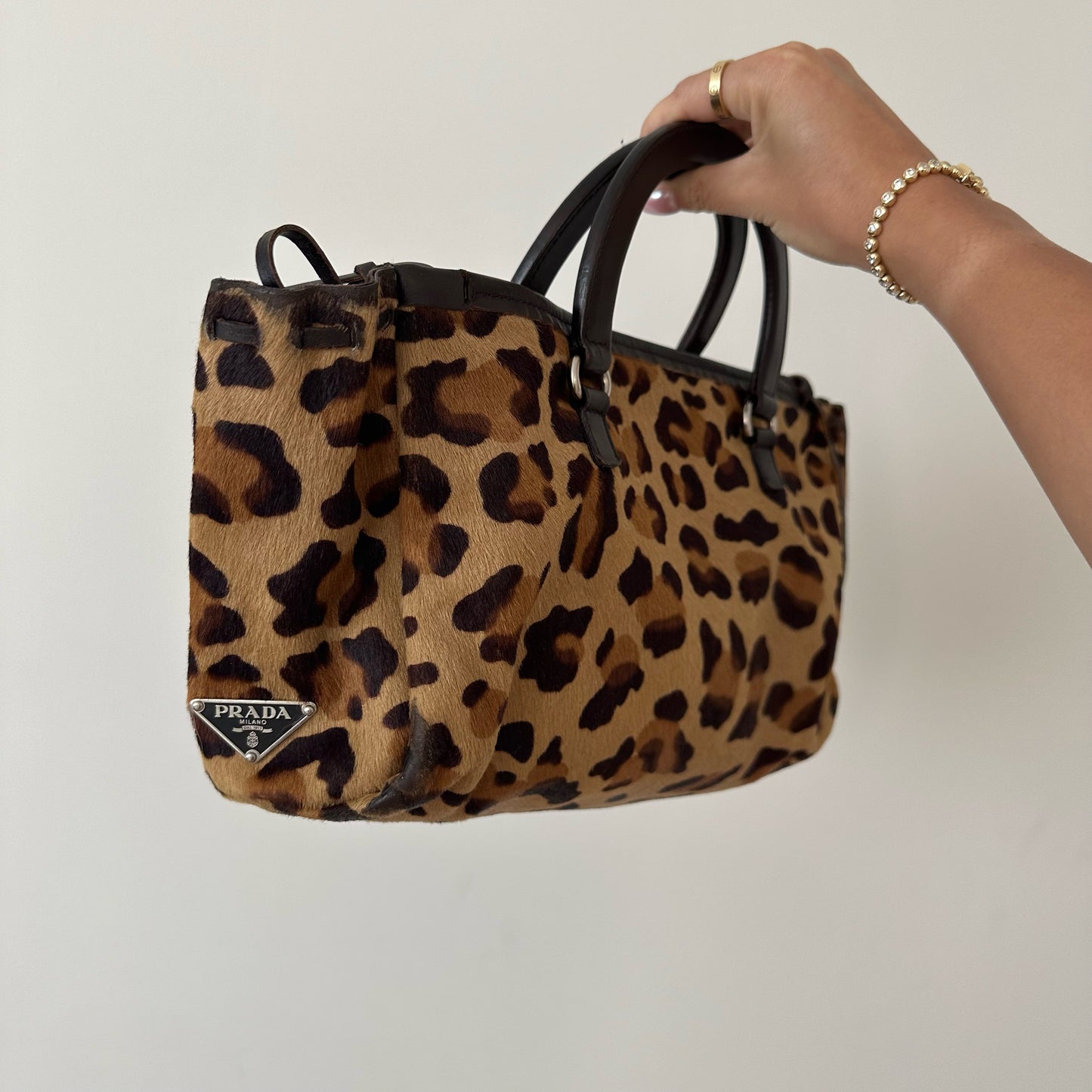 RARE Prada Ponyhair Cheetah Leather Top Handle Bag