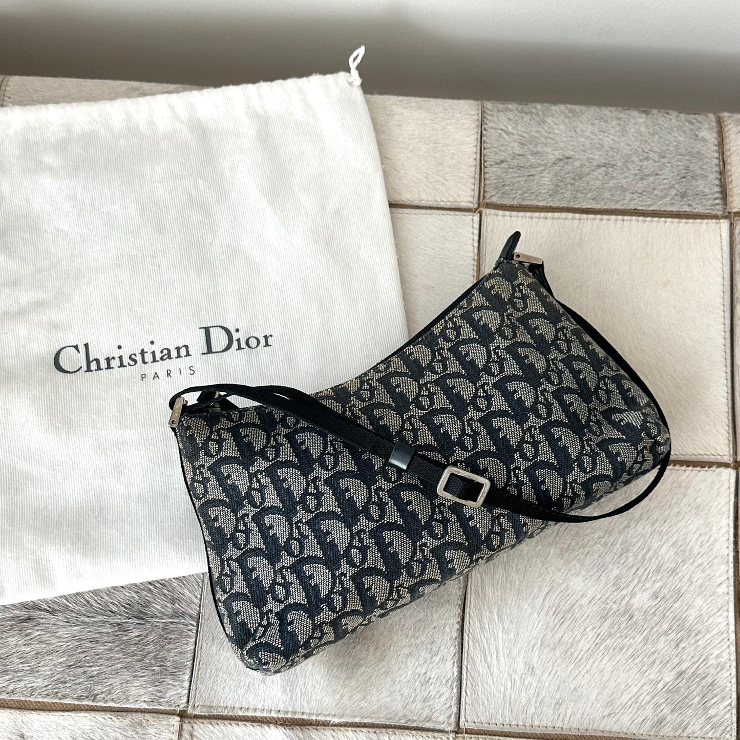 Christian Dior Blue Trotter Monogram Shoulder Bag w/ Dustbag