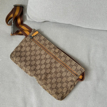 Gucci Brown Double Pocket Monogram Belt Bag