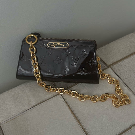 Louis Vuitton Dark Purple Vernis Gold Chain Pochette Shoulder Bag