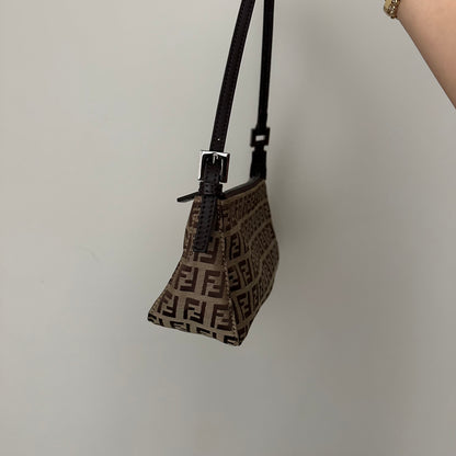 Fendi Brown Zucchino Monogram Pochette Bag