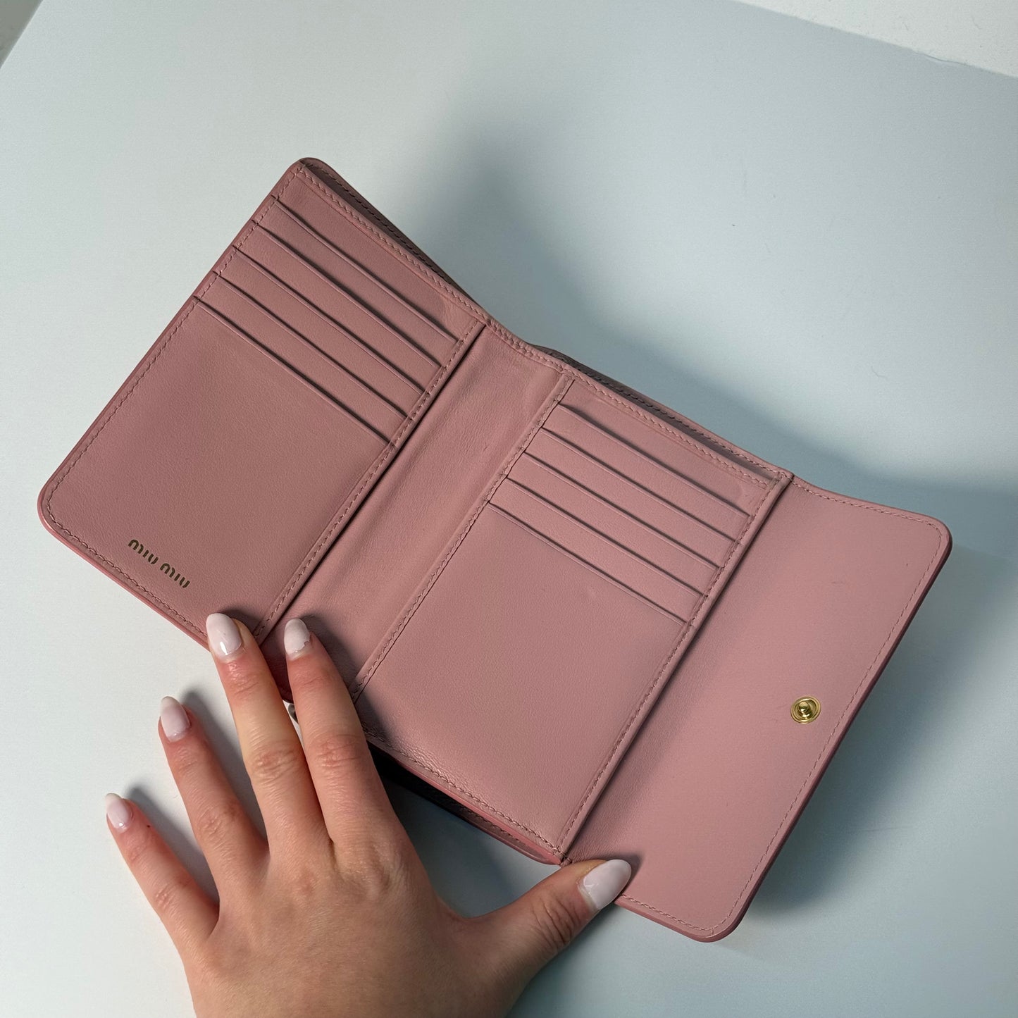 Miu Miu Pink Bow Calfskin Bi-Fold Leather Wallet