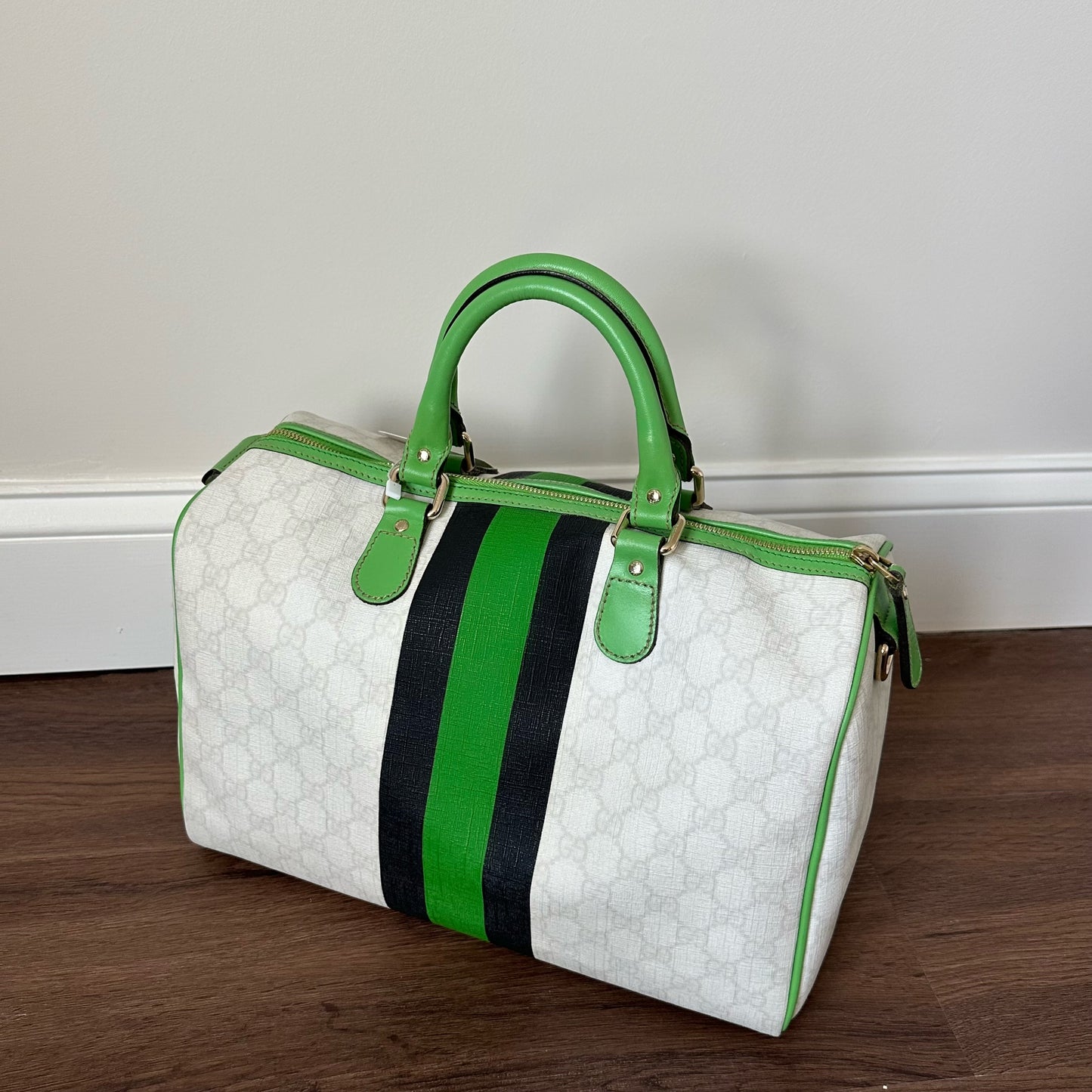 Gucci Large White & Green Large Boston Bag