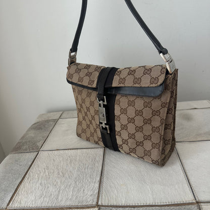 Gucci Jackie O Brown Monogram Flap Bag