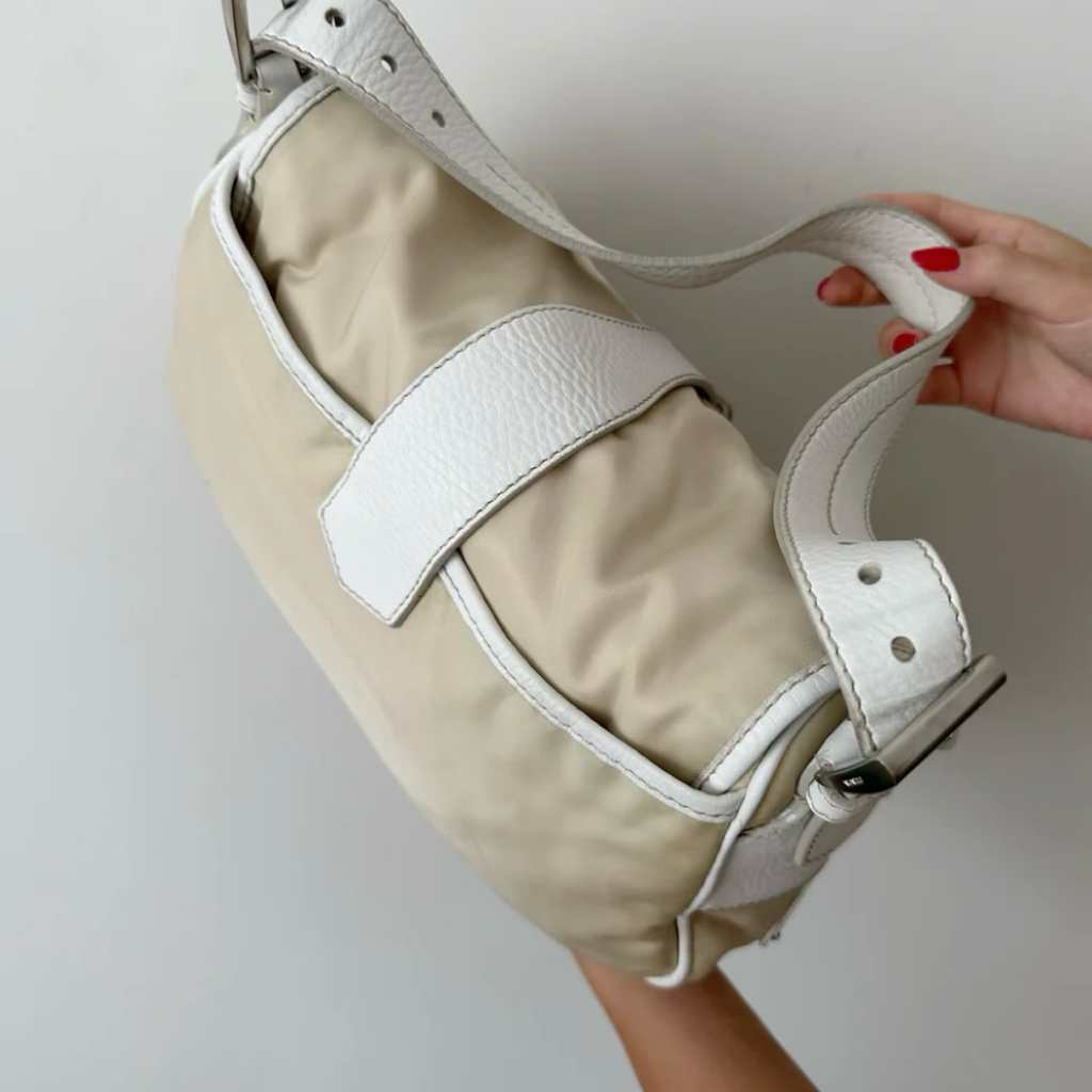 Prada Cream White Leather Buckle Shoulder Bag