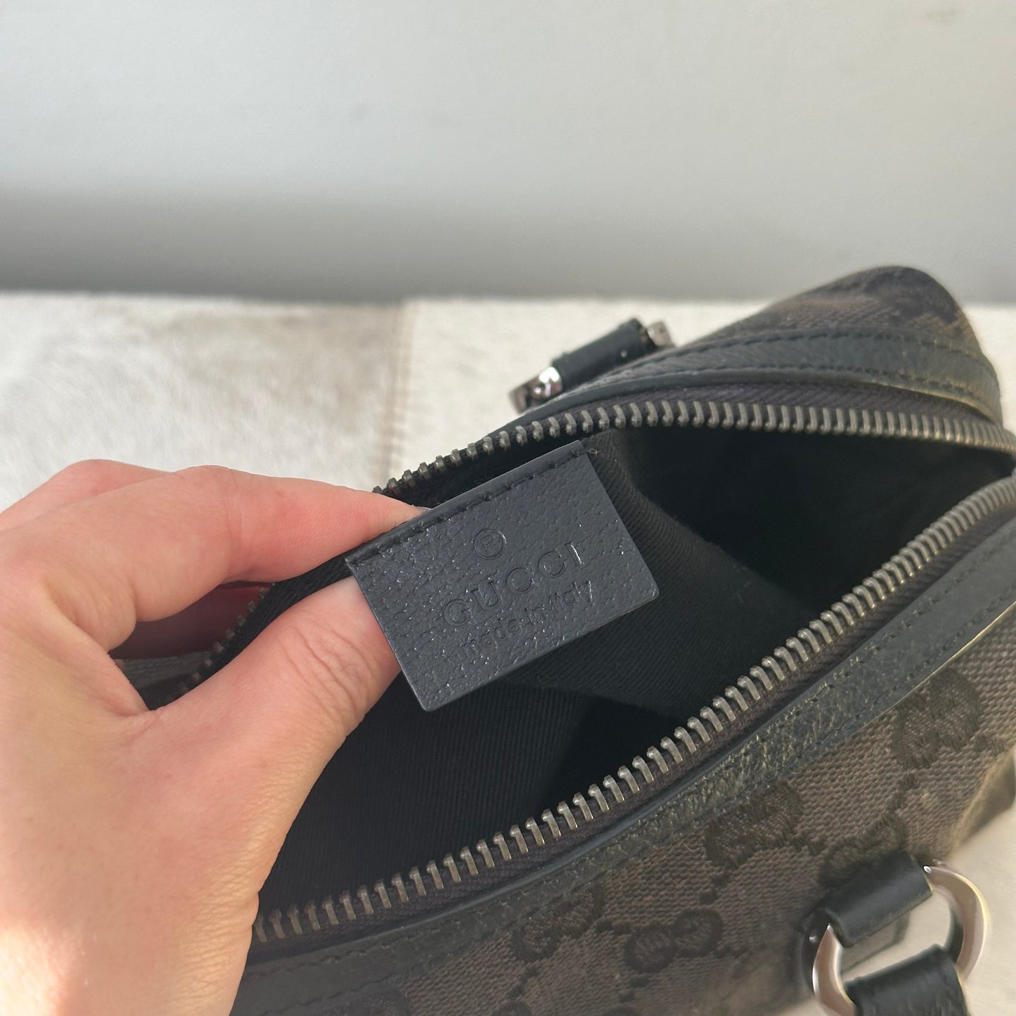 Gucci Black Monogram Mini Boston Bag