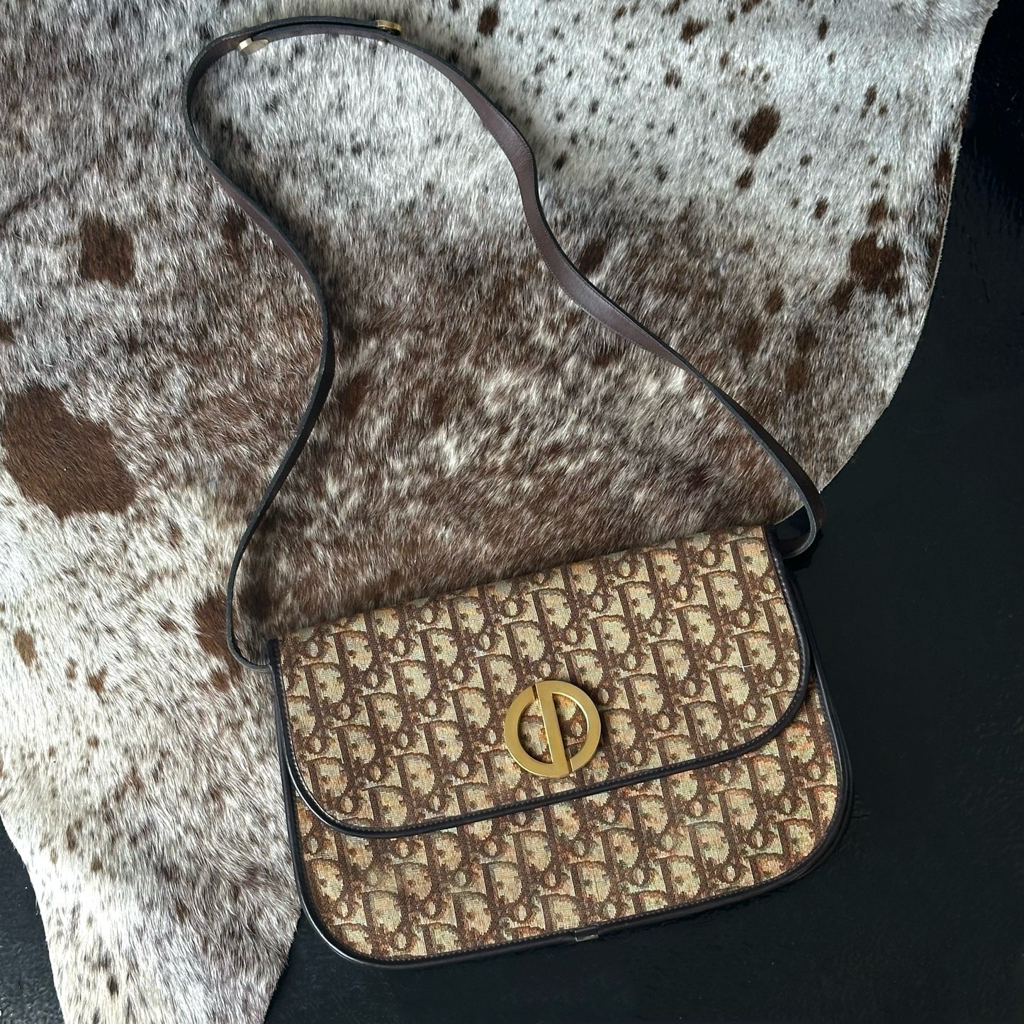 Christian Dior Brown Trotter Monogram Flap Bag