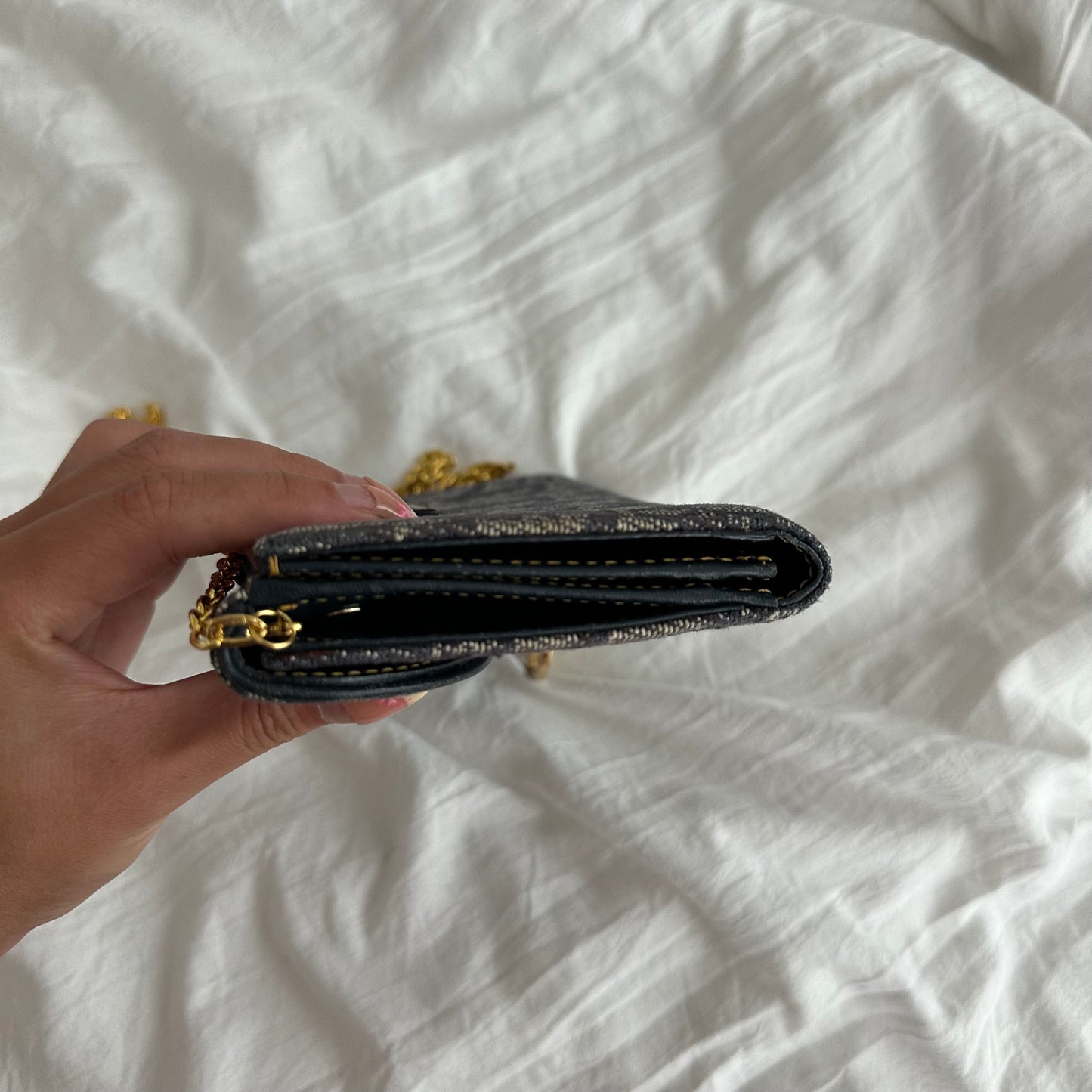 Christian Dior Saddle Blue Monogram Wallet On Chain