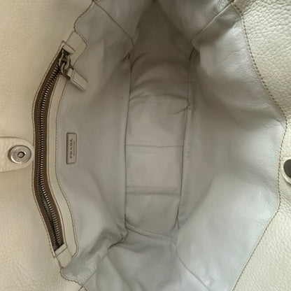 Prada White Raffia Shoulder Bag w/ Papers