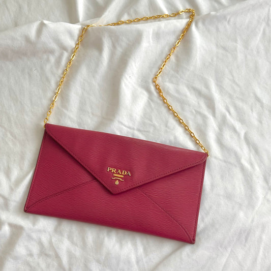 Prada Pink Leather Envelope Wallet On Chain