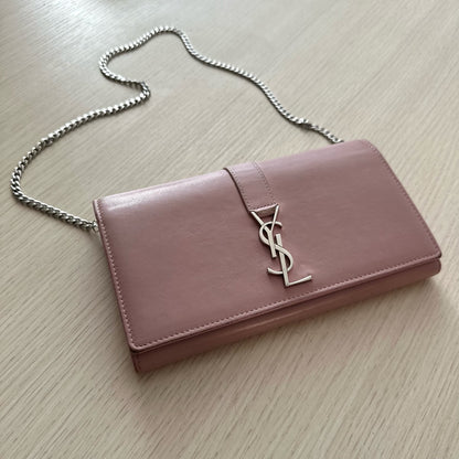 YSL Pink Leather Kate Wallet On Chain