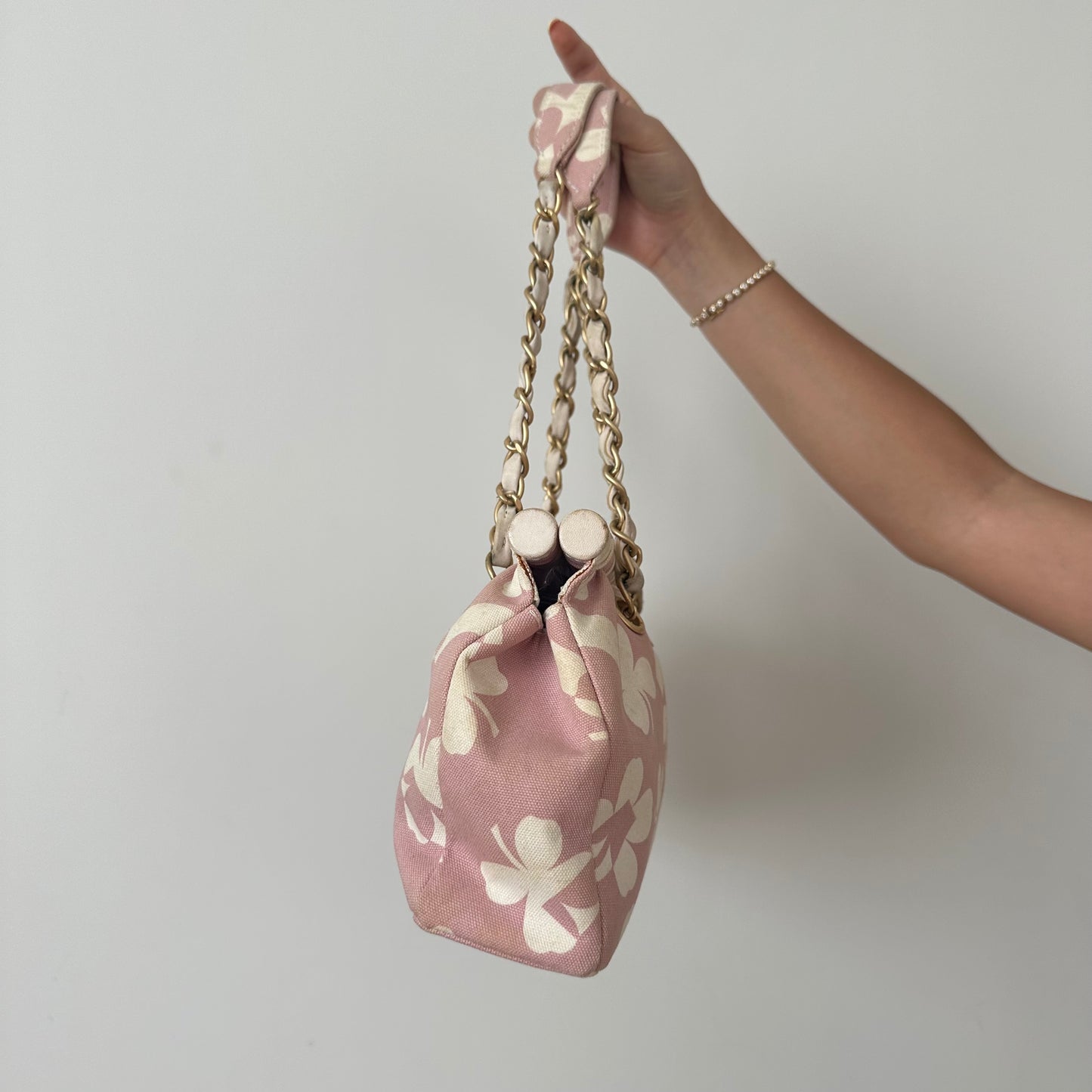 Chanel Pink Clover Print Shoulder Bag w/ Interior Pouch