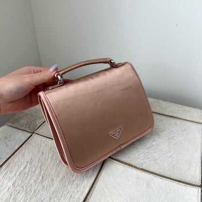 Prada Light Pink Silk Flower Bag With Mirror