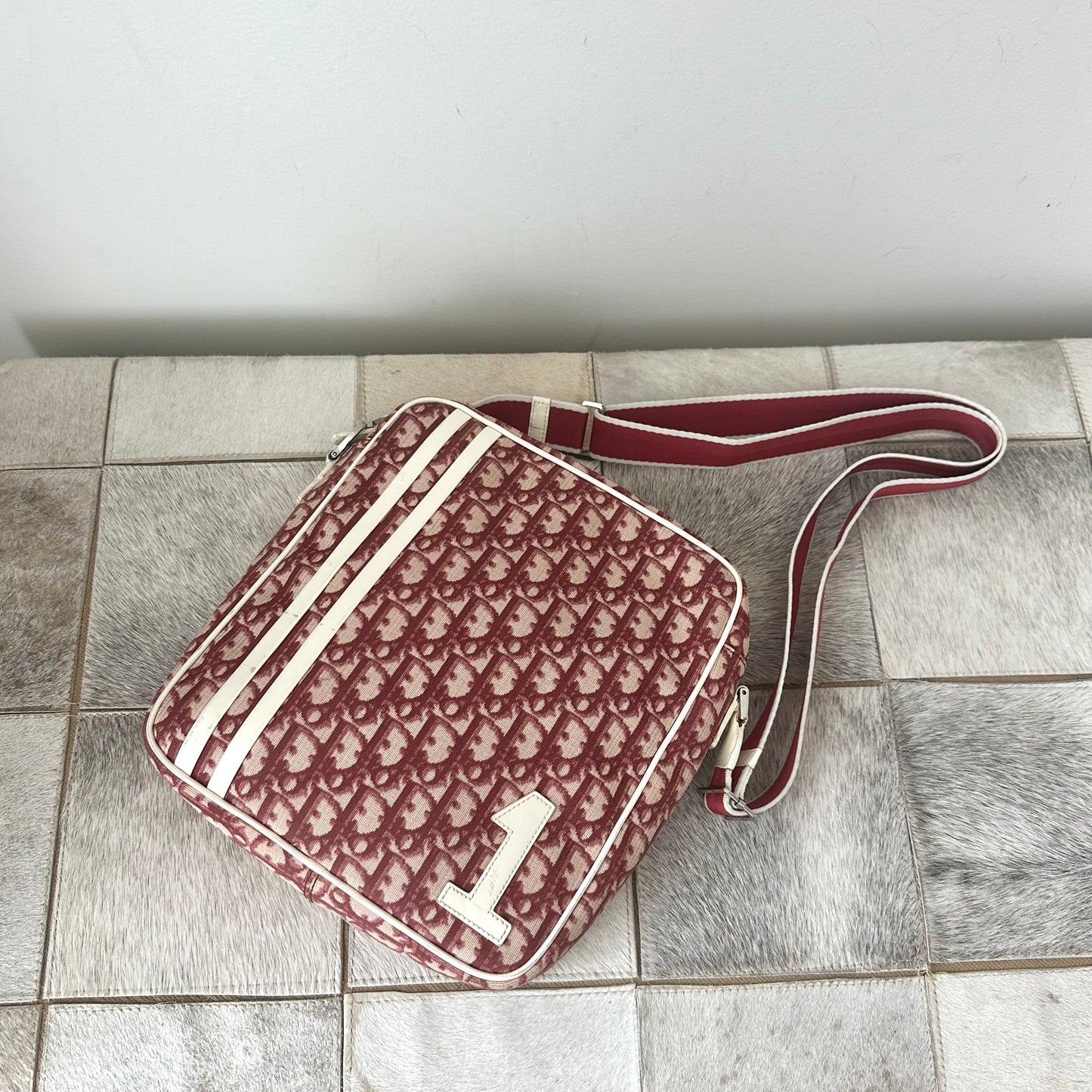 Christian Dior Burgundy Monogram Trotter Messenger Bag