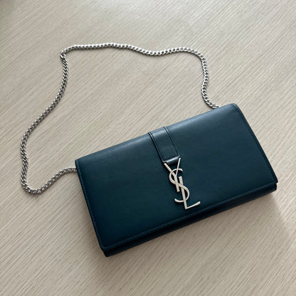 YSL Dark Turquoise Kate Leather Wallet On Chain