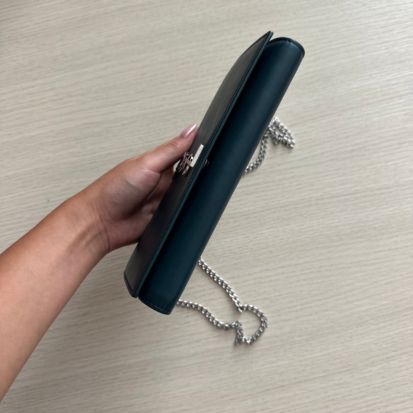 YSL Dark Turquoise Kate Leather Wallet On Chain