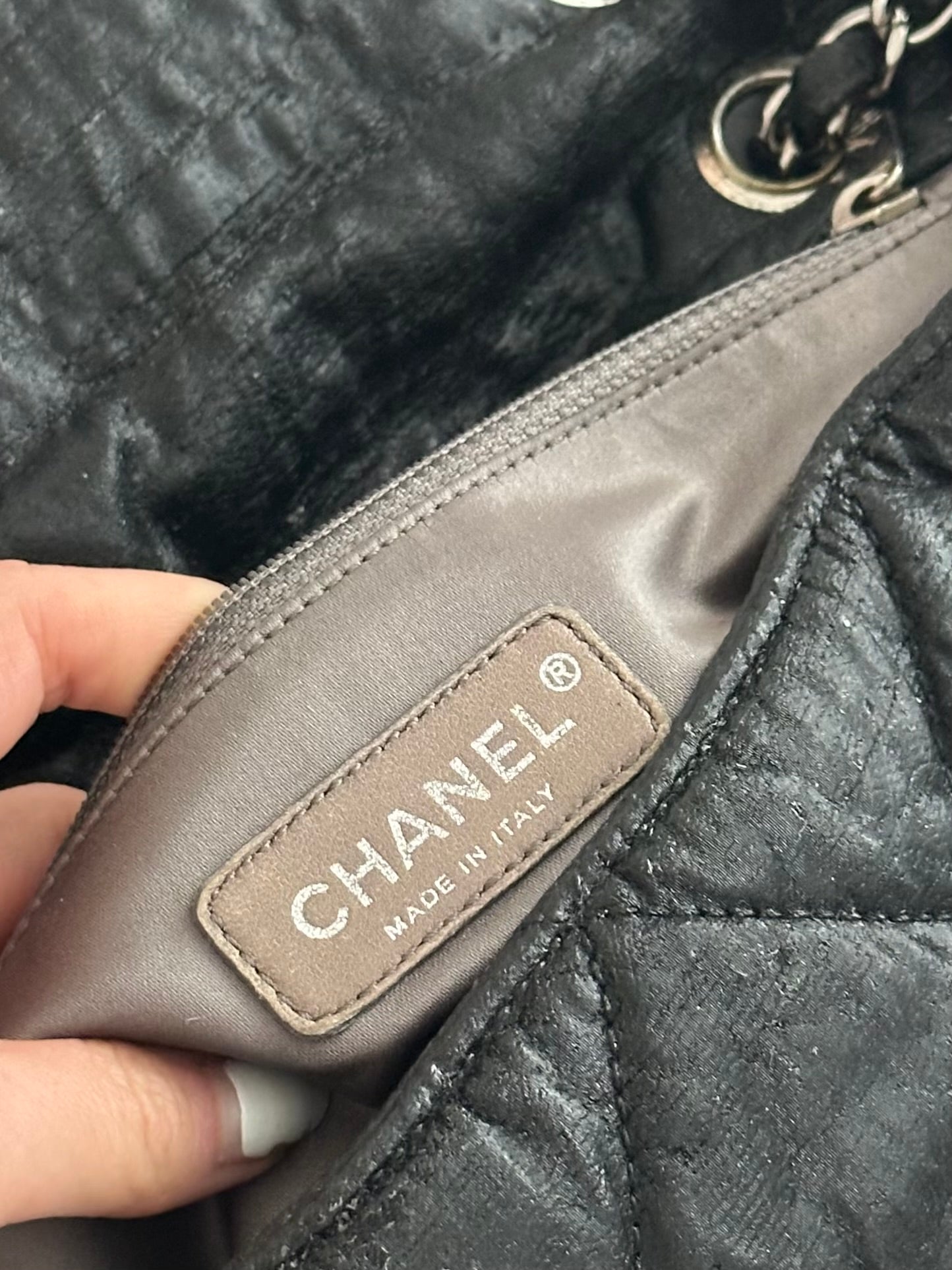 Chanel Black Textured Coated Nylon Flap Bag