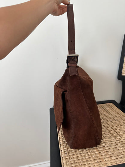 Fendi Brown Suede Baguette Shoulder Bag