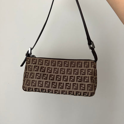 Fendi Brown Zucchino Monogram Pochette Bag