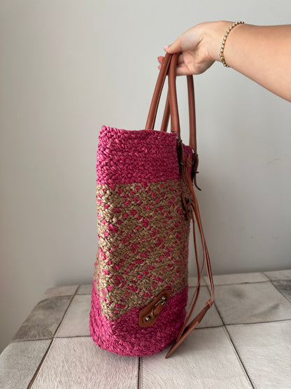 Balenciaga Pink and Beige Raffia Bag