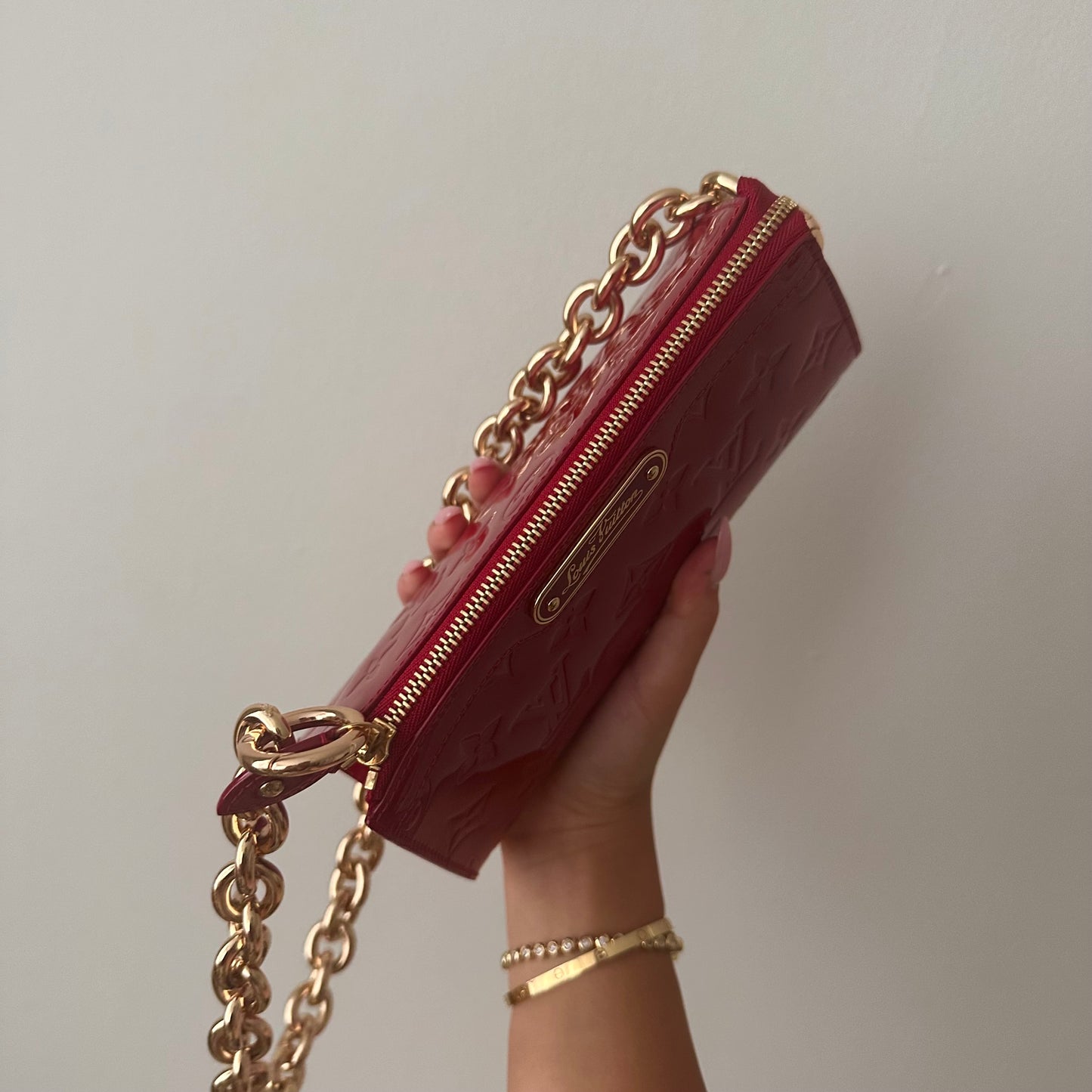 Louis Vuitton Red Vernis Gold Chain Pochette Shoulder Bag w/ Dustbag